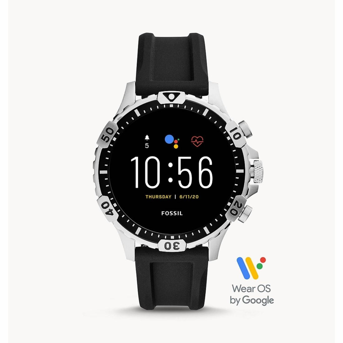 Orologio Uomo Fossil Acciaio Smartwatch Wear OS Nero Gomma FTW4041