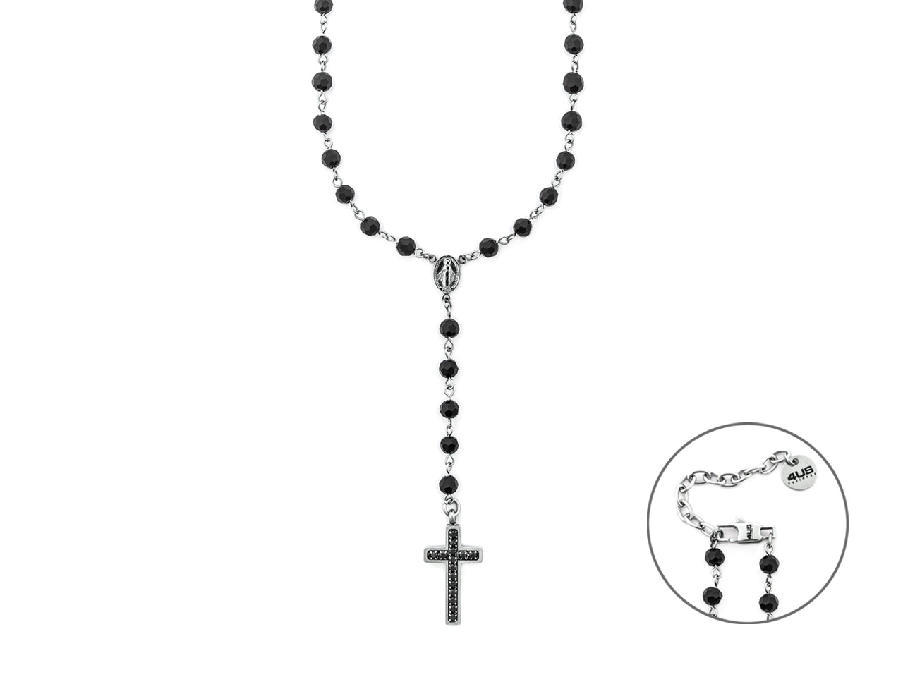 Collana Uomo 4US Cesare Paciotti Rosario Acciaio Onice e zirconi 4UCL7507