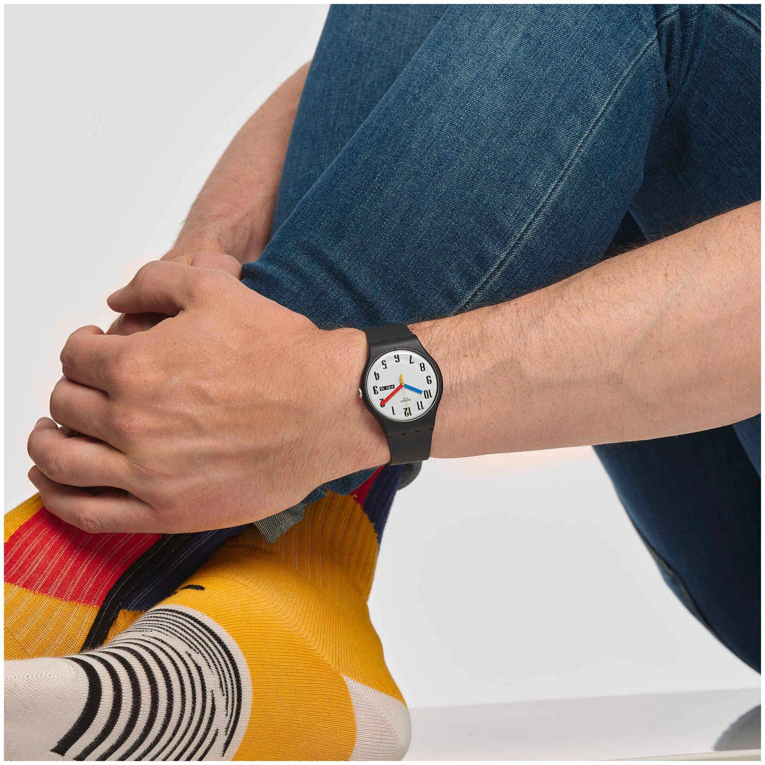 Orologio Uomo Swatch Quarzo Solo Tempo Numeri Doppia Data Nero SO29B705