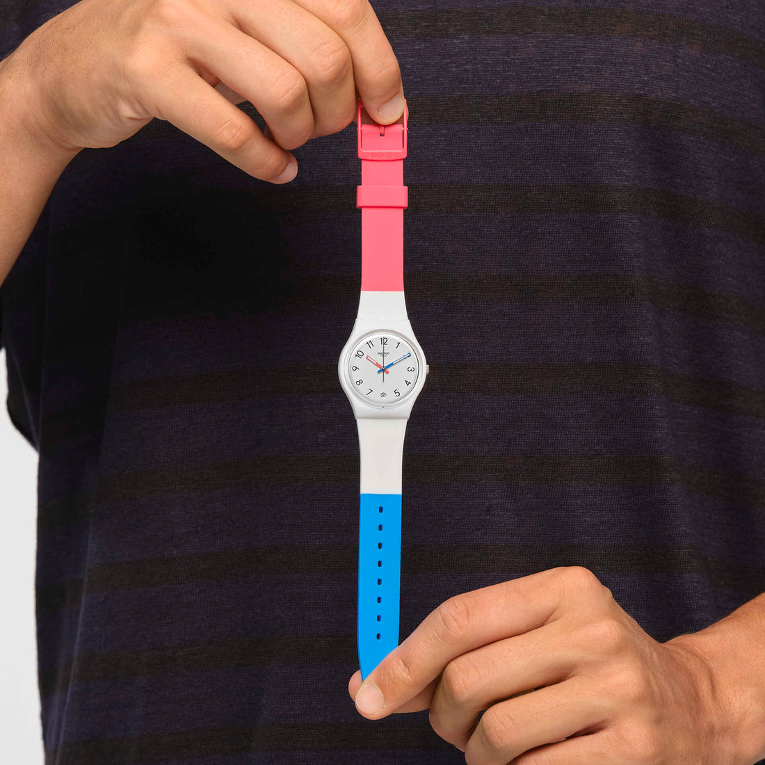 Orologio Bambino Swatch Quarzo Solo Tempo Numeri Rosa Bianco Azzurro SO28W400