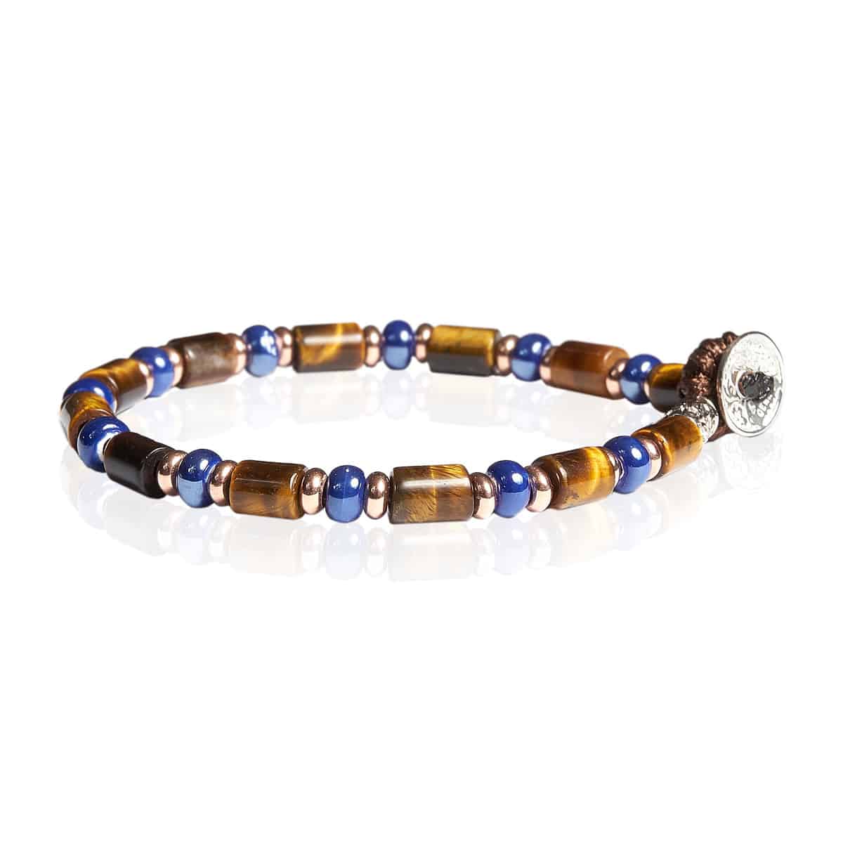 Bracciale Unisex Gerba Argento 925 Pietre Occhio di Tigre Ceramica Blu FASHIONABLE 12