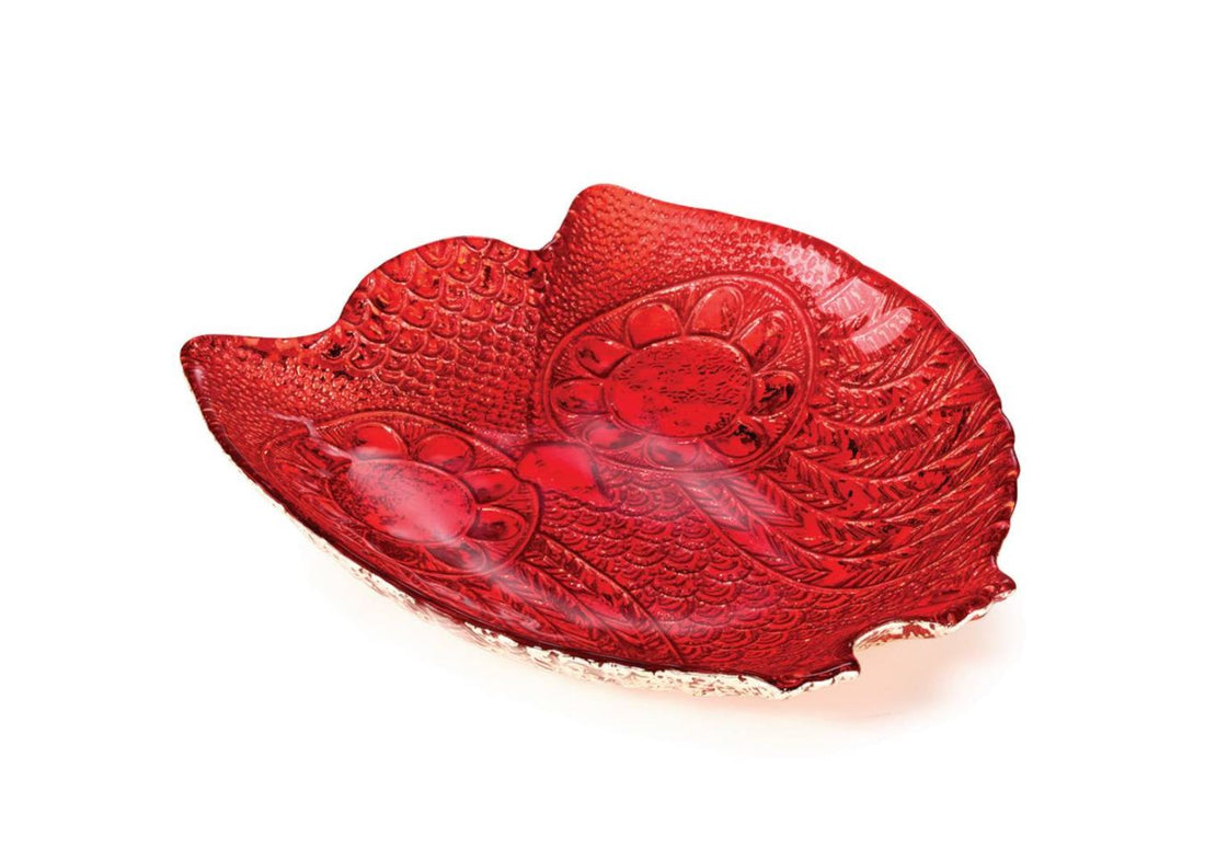 Piatto Centrotavola Vassoio Onlylux Civetta Rosso Foglia Argento OL02752