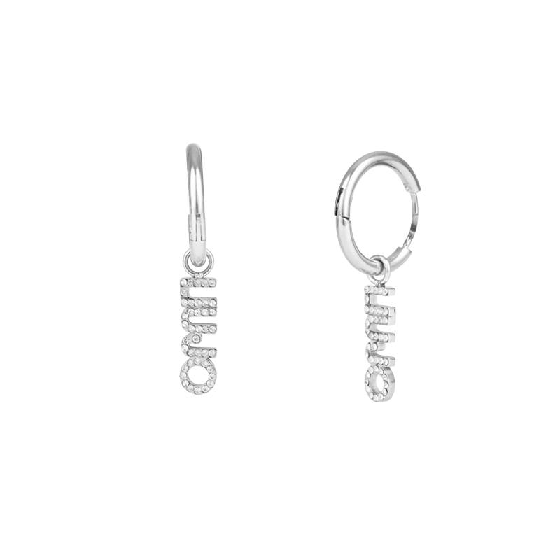 Orecchini Donna Liu Jo Acciaio Dorato Lucido Cerchio Logo Zirconi Bianchi LJ2148