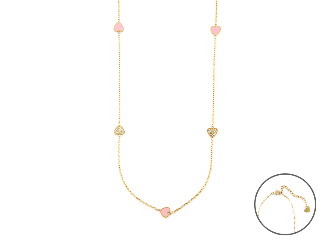 Collana Donna 4US Cesare Paciotti Acciaio  Con Cuori smaltati e zirconati 4UCL6605W