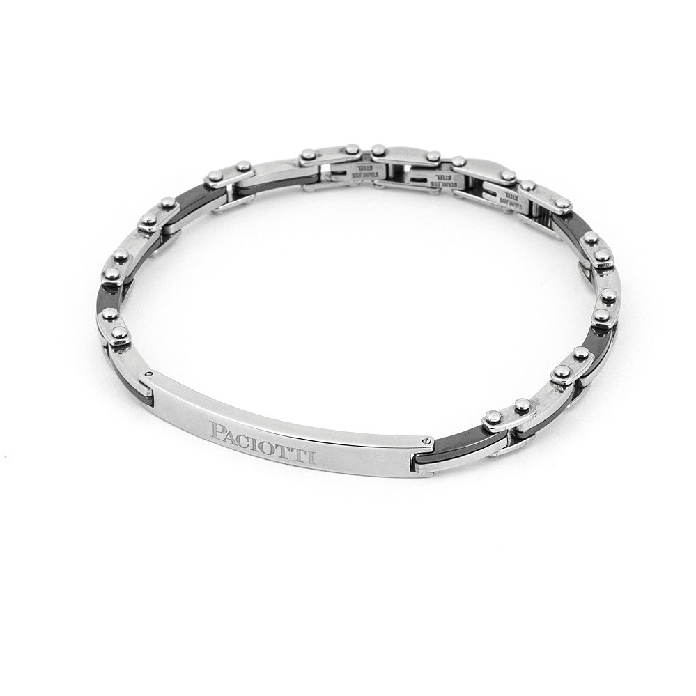 Bracciale Uomo 4US Cesare Paciotti acciaio Bianco con centrale rigido e pvd nero 4UBR4358