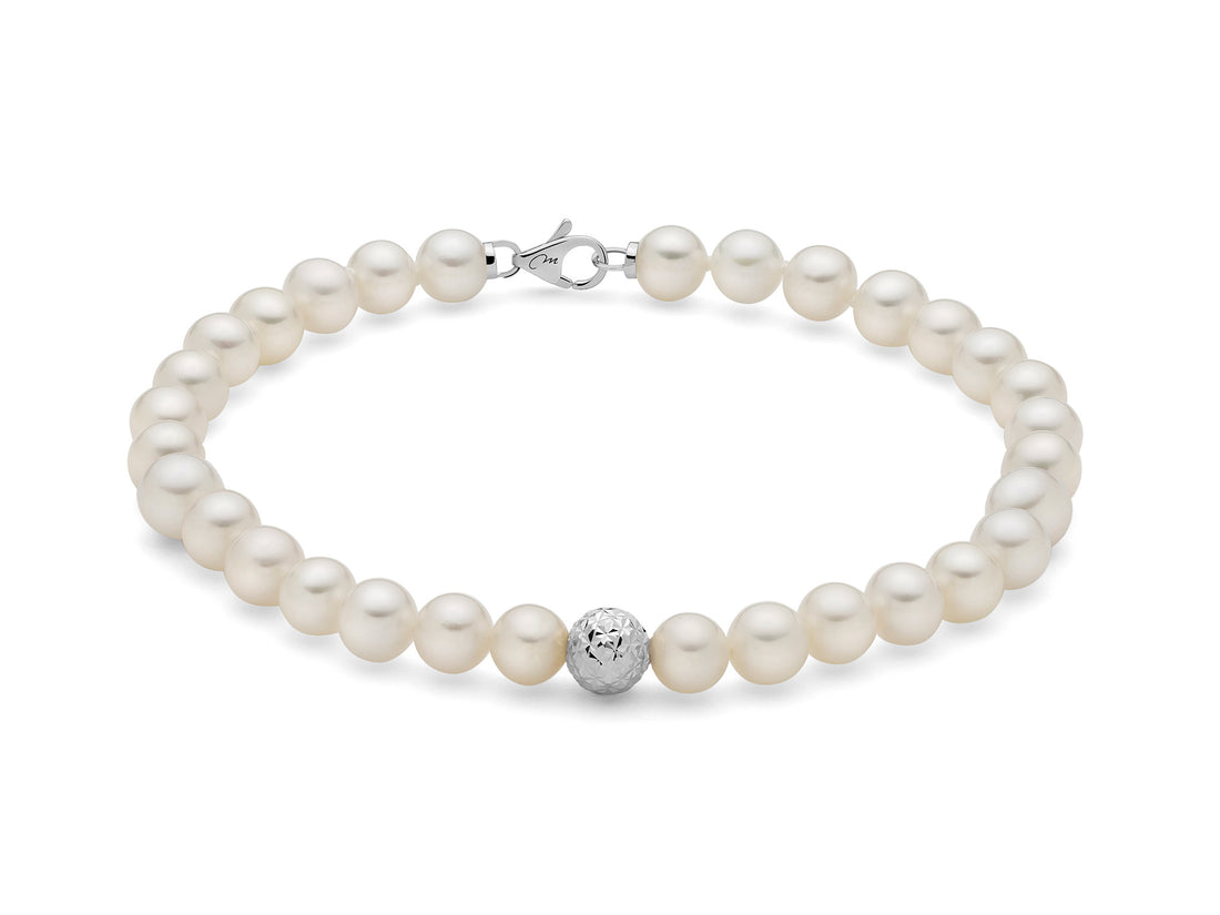 Bracciale Donna Miluna Perle 5,5-6 Biglia Sfaccettata Centrale Oro Bianco PBR2307BV