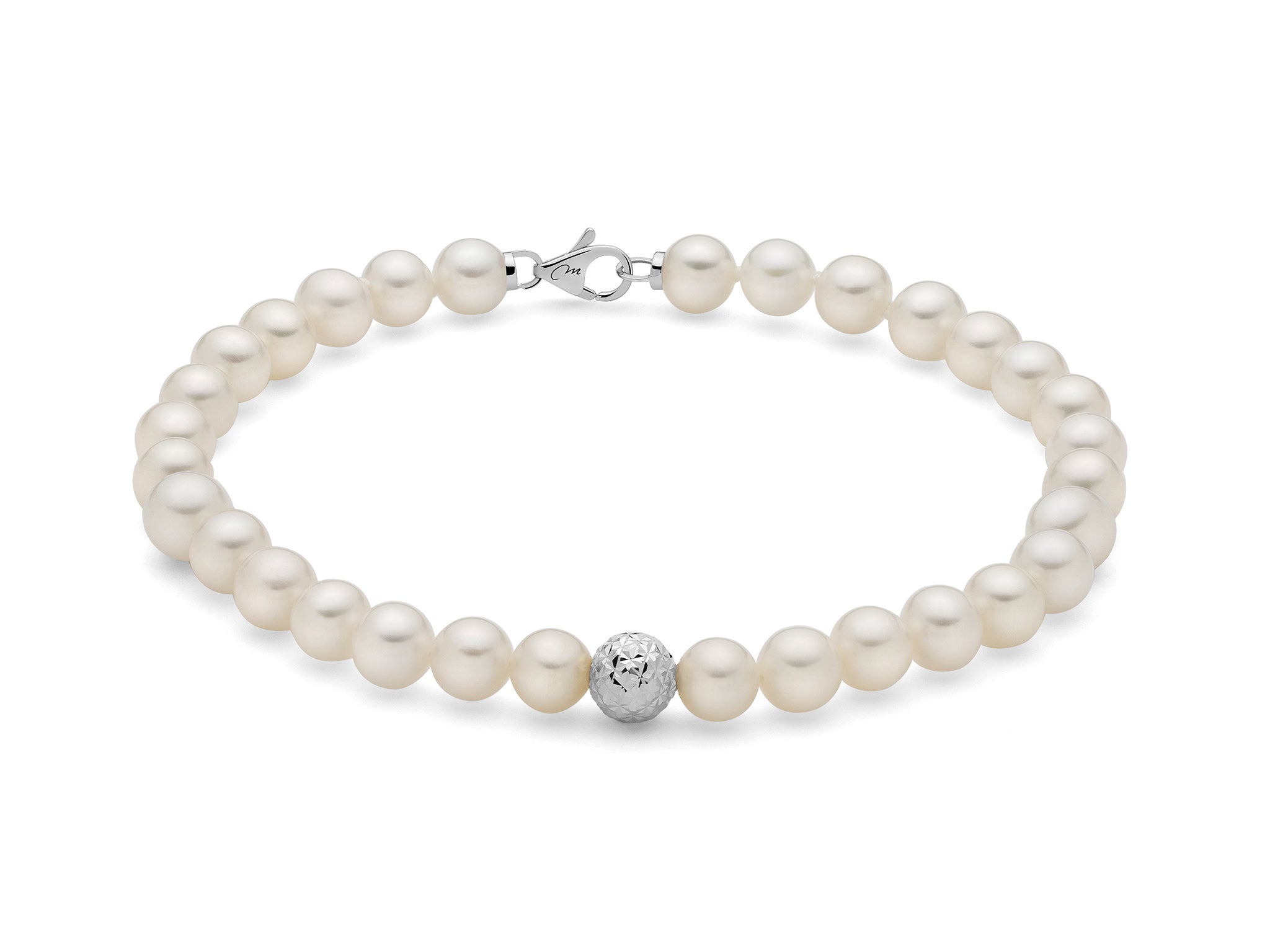 Bracciale Donna Miluna Perle 6-6,5 mm Biglia Sfaccettata Centrale Oro Bianco PBR2302BV