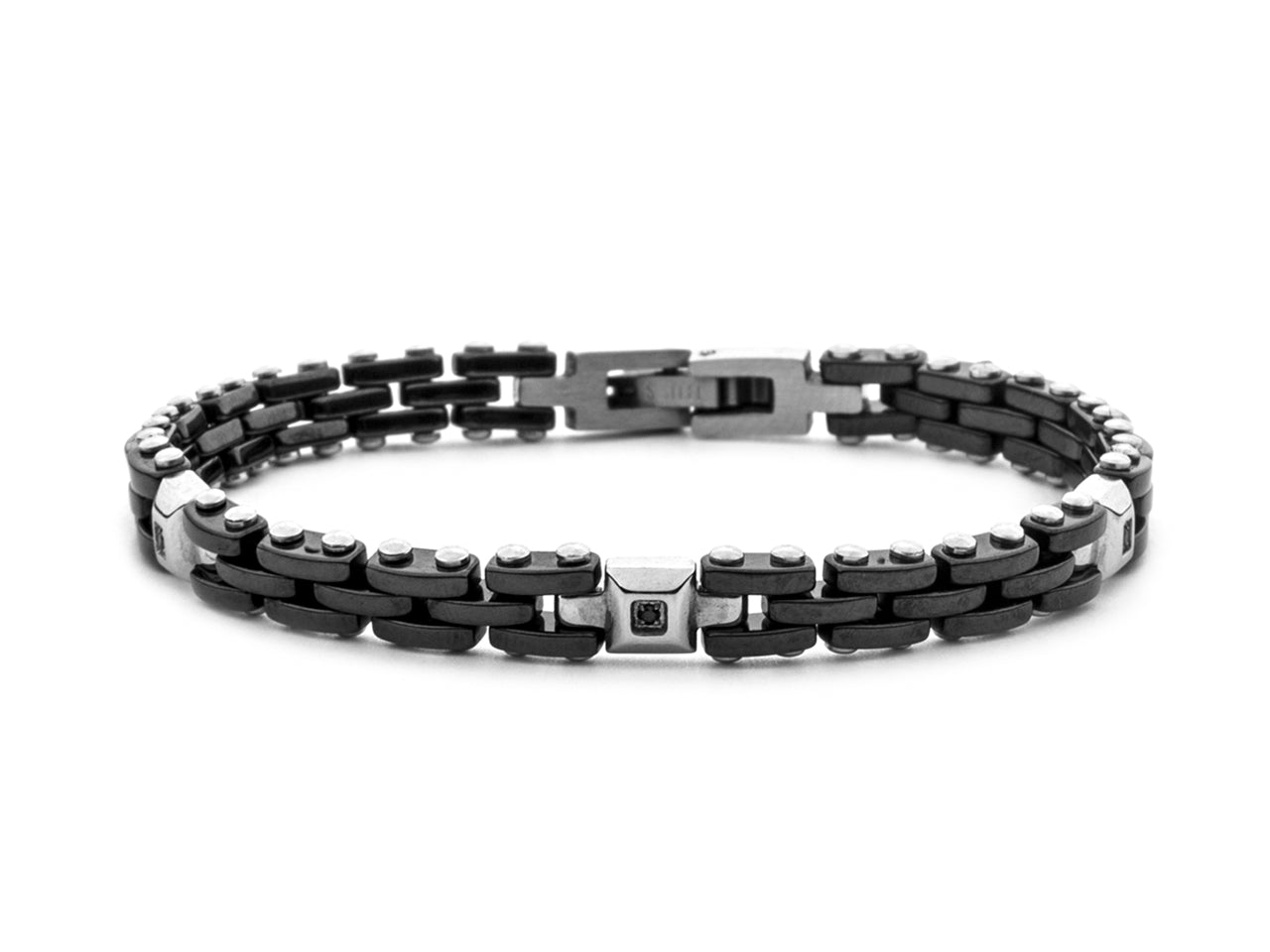 Bracciale Uomo 4US Cesare Paciotti Maglia Acciaio e Ceramica Nera 4UBR7833
