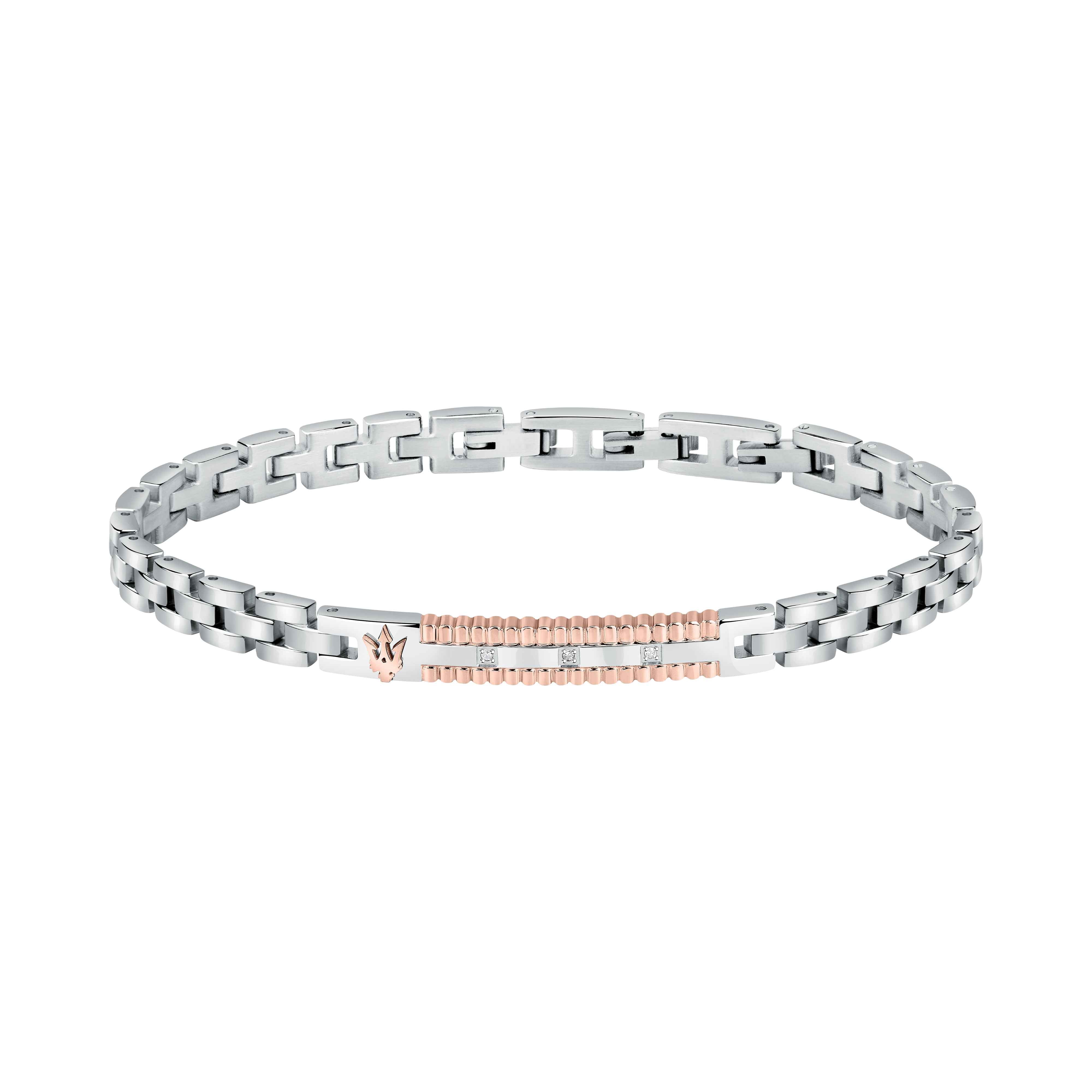 Bracciale Uomo Maserati Acciaio Bicolore Targhetta Diamante Logo Rosè JM423ATY18