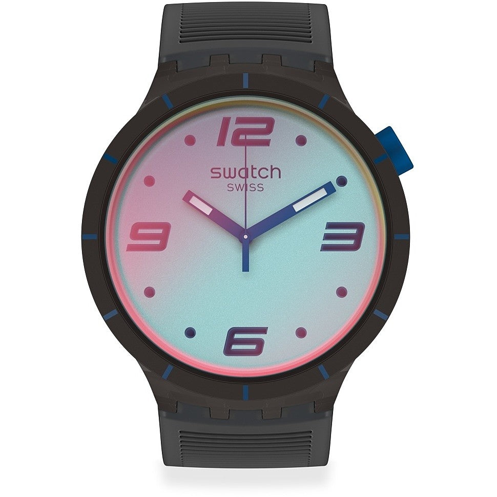 Orologio Uomo Gomma Silicone Swatch Big Bold Nero Blu Solo Tempo Viola Quarzo