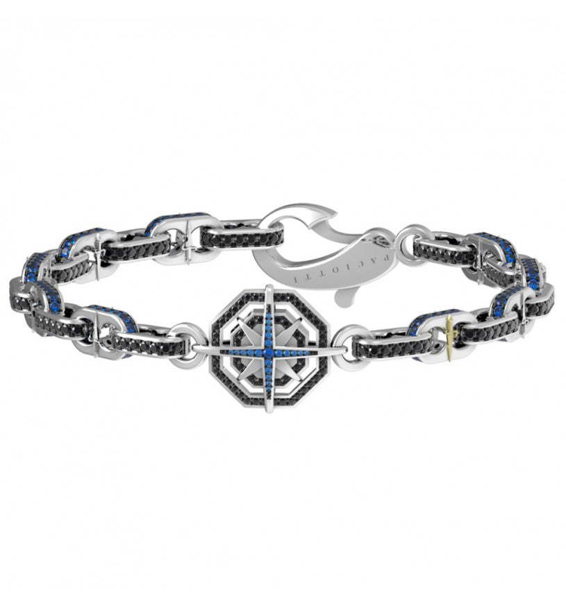Bracciale Uomo Cesare Paciotti Argento Rosa Dei Venti Spinelli Blu Neri JPBR5002B