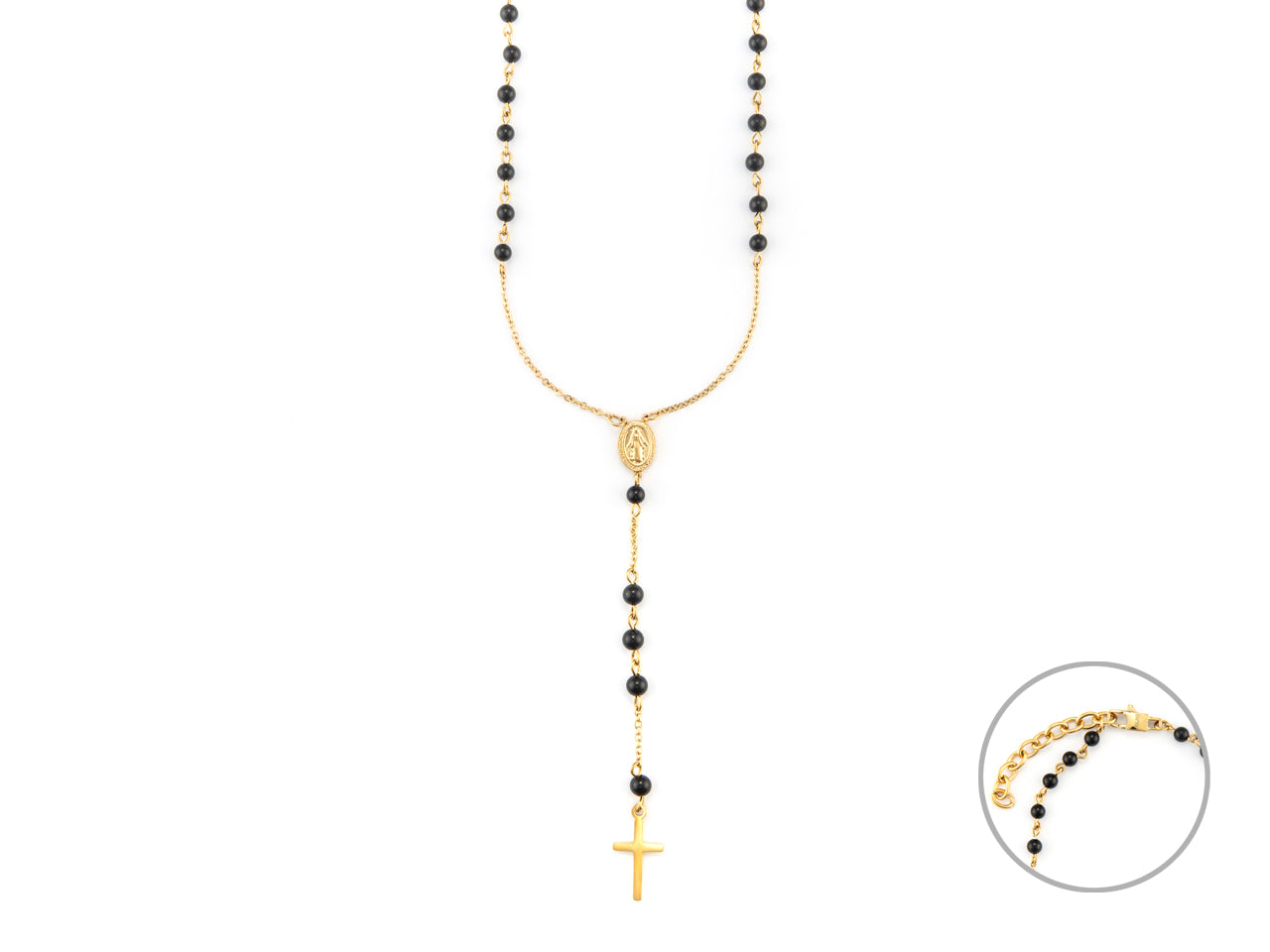 Collana Uomo 4US Cesare Paciotti Rosario Acciaio Dorato Biglie Nere 4UCL7343