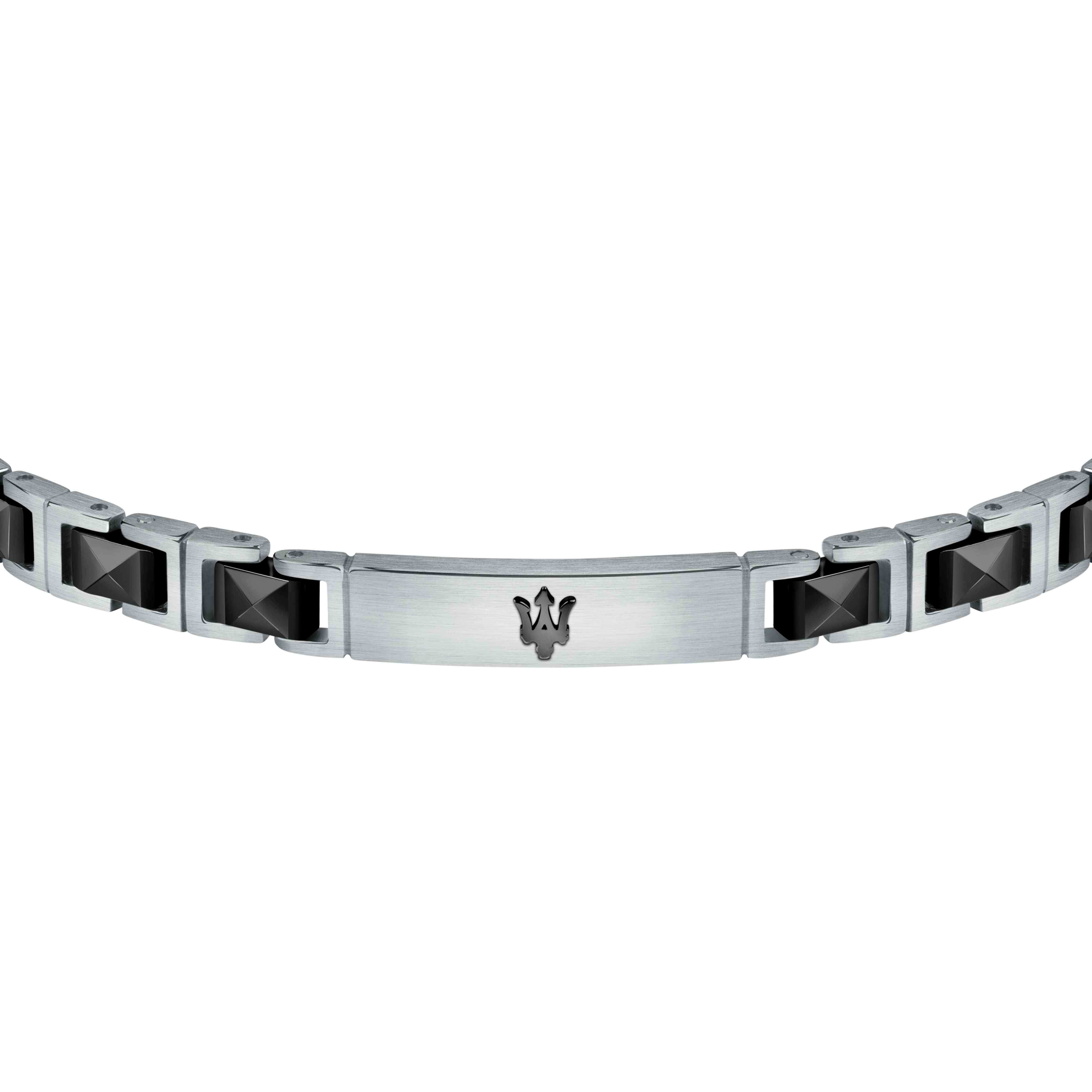 Bracciale Uomo Maserati Acciaio Semirigido Ceramica Nera Sfaccettata JM420ATI06