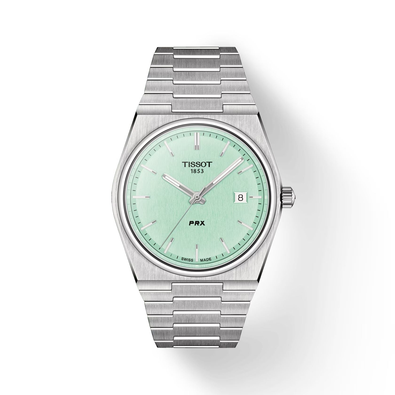 Orologio Uomo Tissot Acciaio Prx Verde Acqua Quarzo Solo Tempo Data T1374101109101