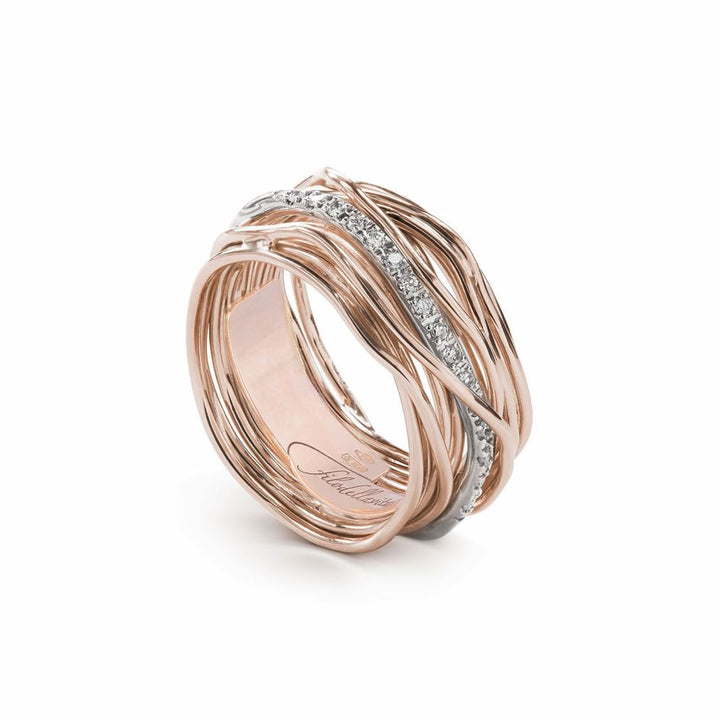 Anello Donna Filodellavita 13 Fili Oro Bianco Rosa 9 KT Diam Bianchi 0.21 CT AN328RBBT