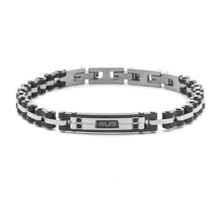 Bracciale Uomo Acciaio 4US Cesare Paciotti Pvd Nero Zirconi Neri 4UBR8646