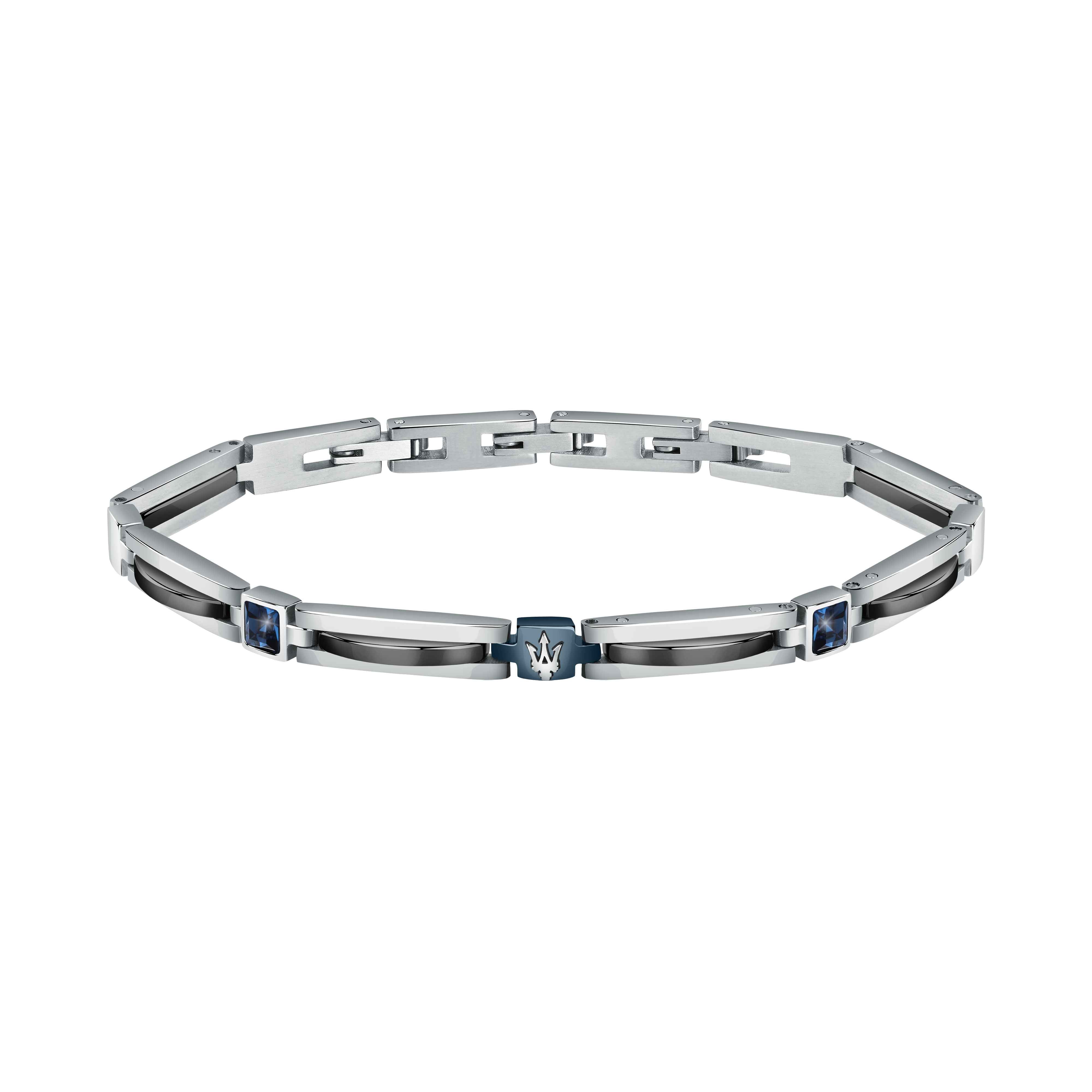 Bracciale Uomo Maserati Acciaio Bicolore Ceramica Nera Logo Centrale Blu JM223ATZ20