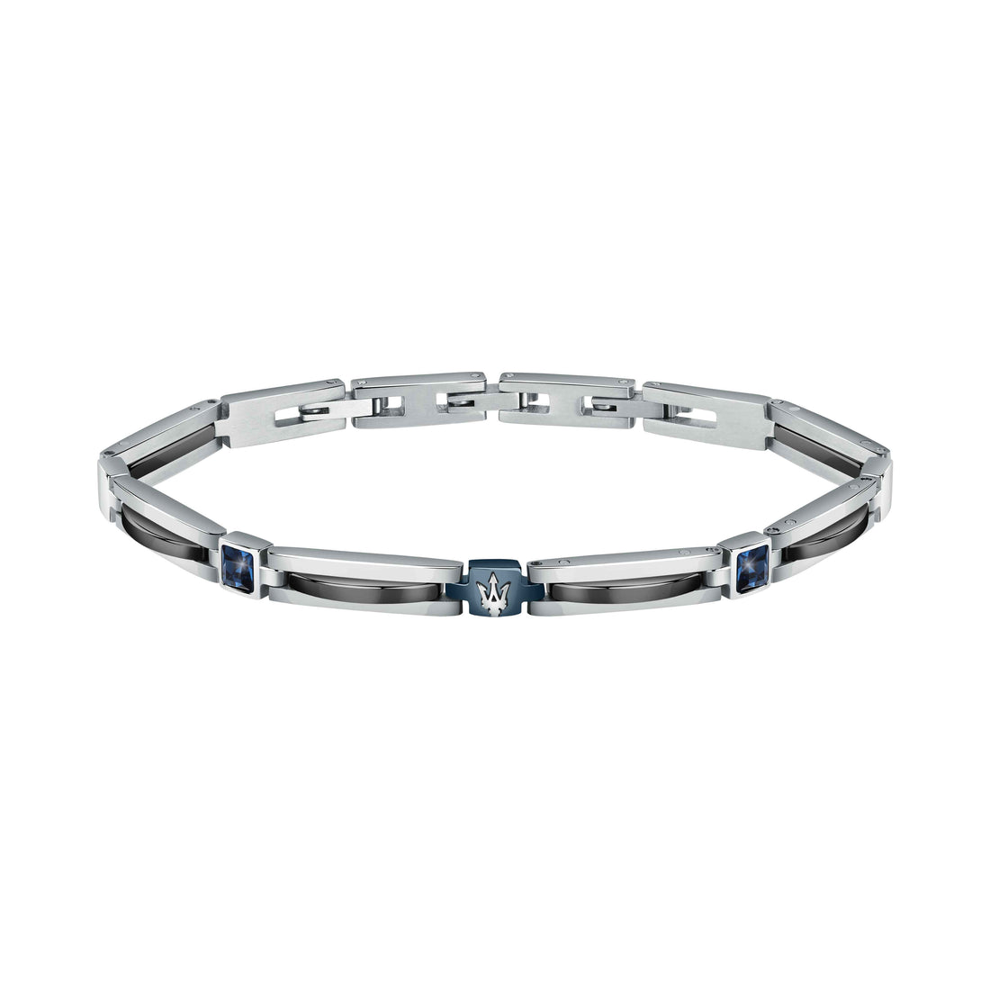Bracciale Uomo Maserati Acciaio Bicolore Ceramica Nera Logo Centrale Blu JM223ATZ20