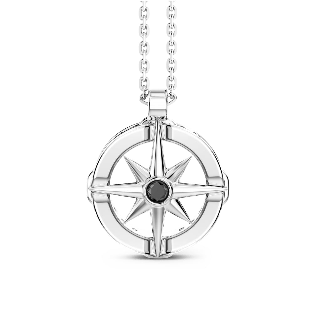 Collana Uomo Zancan Argento 925 Rosa Dei Venti Pendente Zirconi Neri ESC121