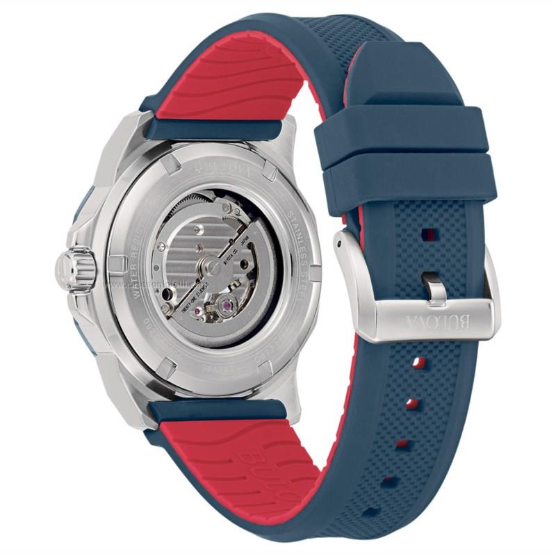 Orologio Uomo Bulova Automatico Marine Star Acciaio Gomma Open Heart Blu 98A282