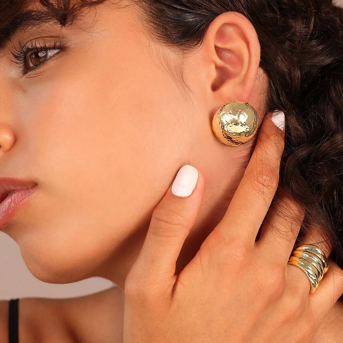 Orecchini Donna Etrusca Bronzo Dorato Bottone Martellato WSET00841.YG