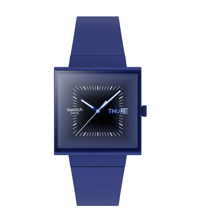 Orologio Unisex Swatch What IF SQUARELY BLACKLIGHT Cassa Quadrata Blu SO34N700