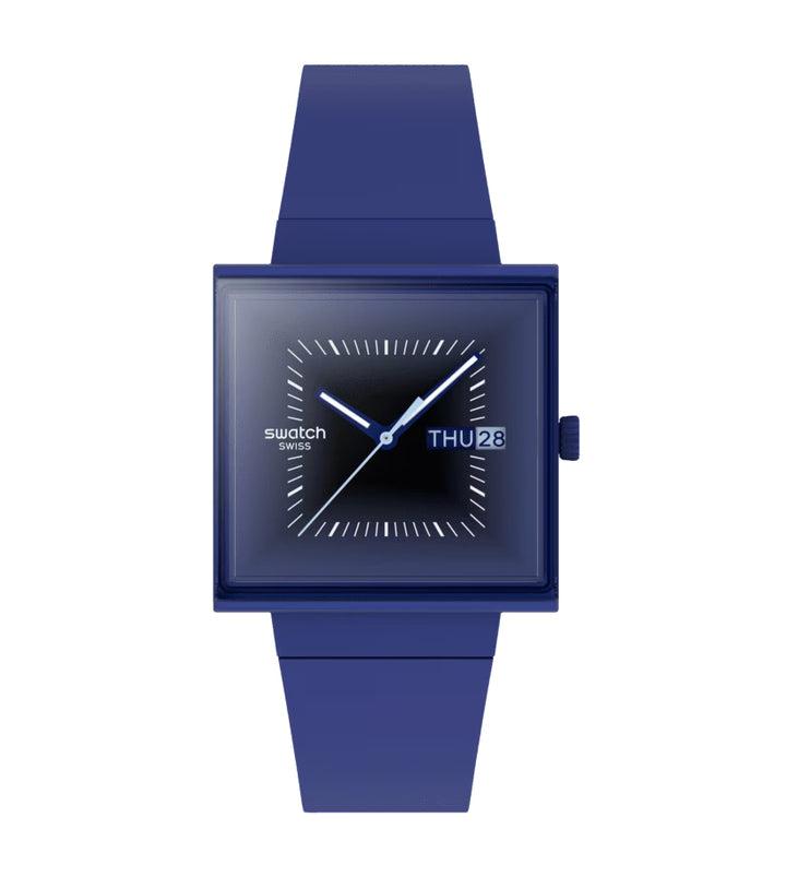 Orologio Unisex Swatch What IF SQUARELY BLACKLIGHT Cassa Quadrata Blu SO34N700