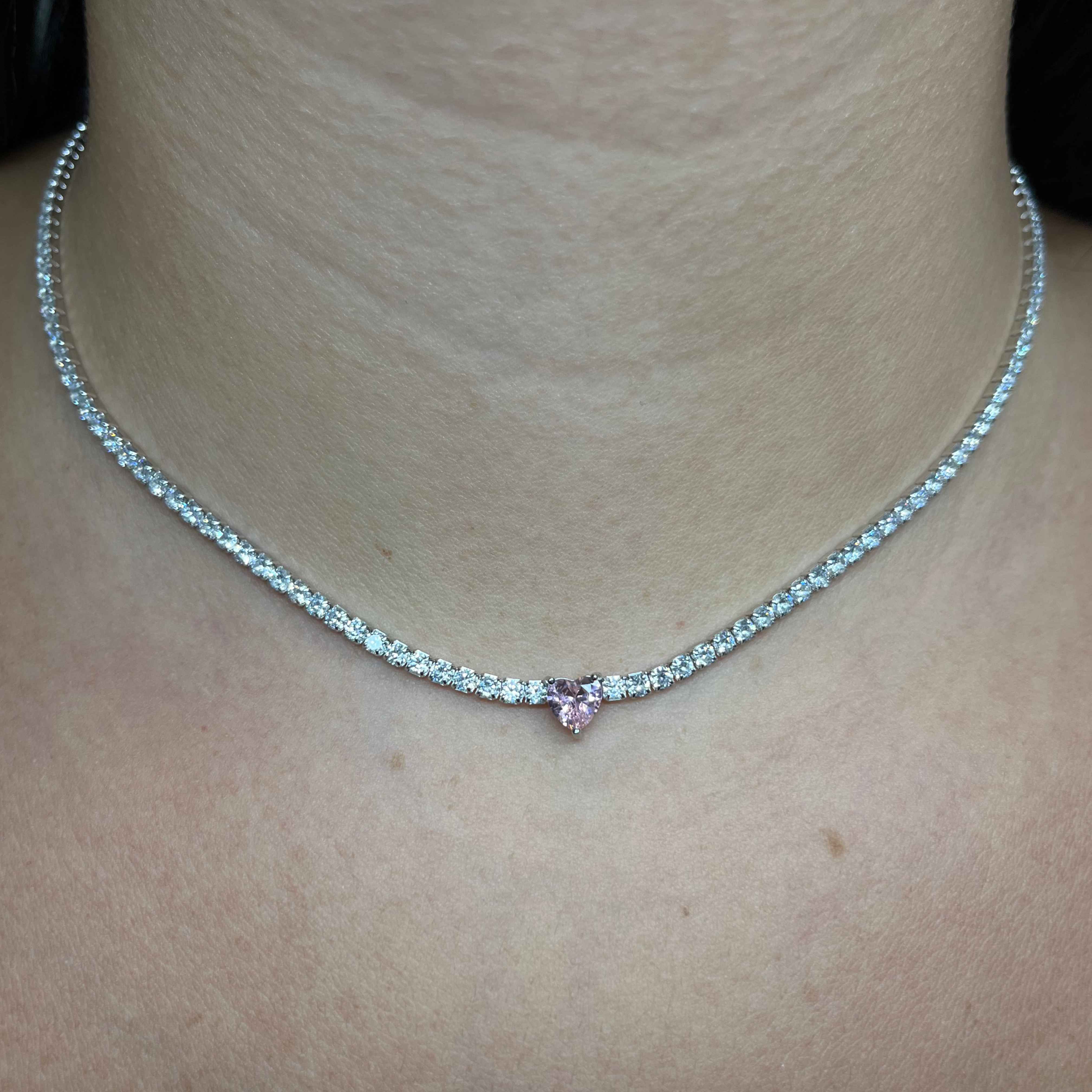 Collana Donna Re Mida Tennis Argento Cuore Rosa Zirconi Bianchi CL DJV 3RS
