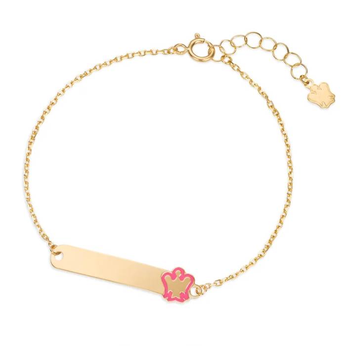 Bracciale Bimba Roberto Giannotti Oro 9 kt Targhetta Personalizzabile Angelo Rosa NKT377