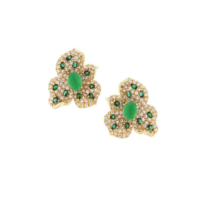 Orecchini Donna Magnolia Bronzo Dorato Zirconi Bianchi Verdi OR1030S