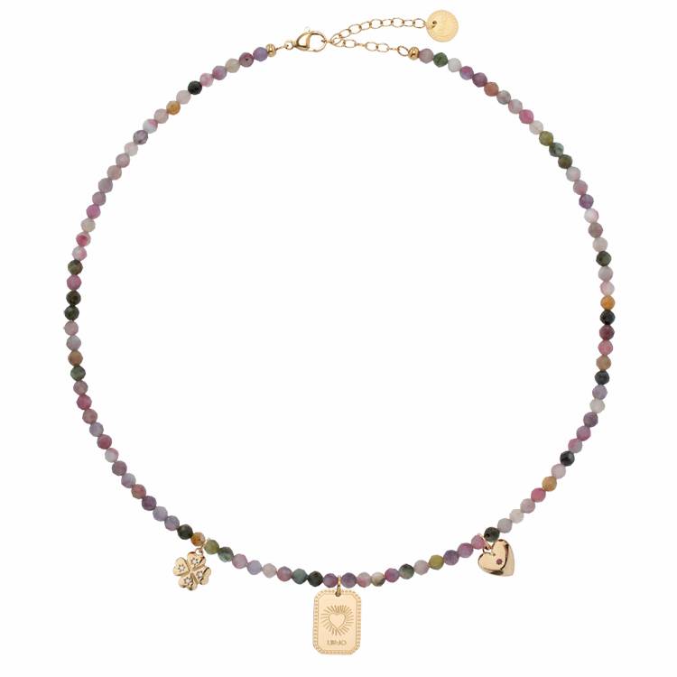 Collana Donna Liujo Acciaio Perline Colorate Charm LJ3156