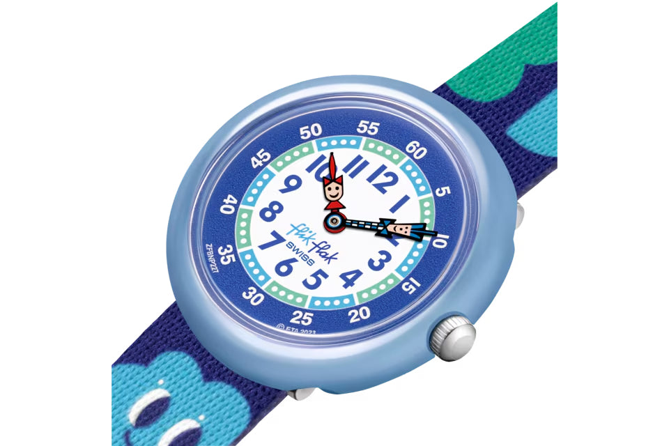 Orologio Bambino Swatch Flik Flak Smiling Clouds Blu Verde ZFBNP227
