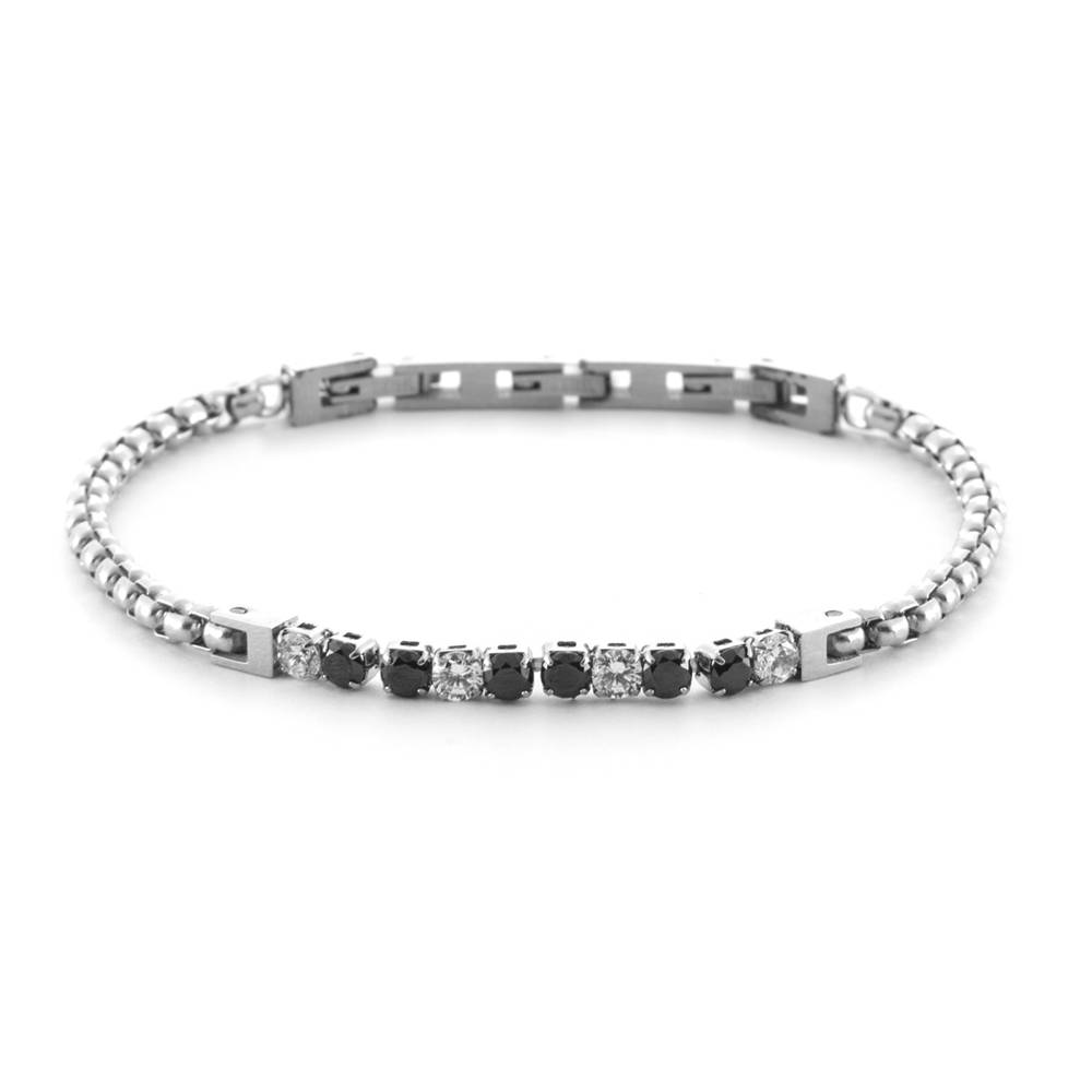 Bracciale Uomo 4US Cesare Paciotti Tennis Acciaio Zirconi Bianchi Neri 4UBR6432