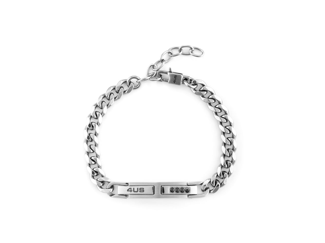 Bracciale Uomo 4US Cesare Paciotti Maglia Acciaio Groumette Zirconi Neri 4UBR6148