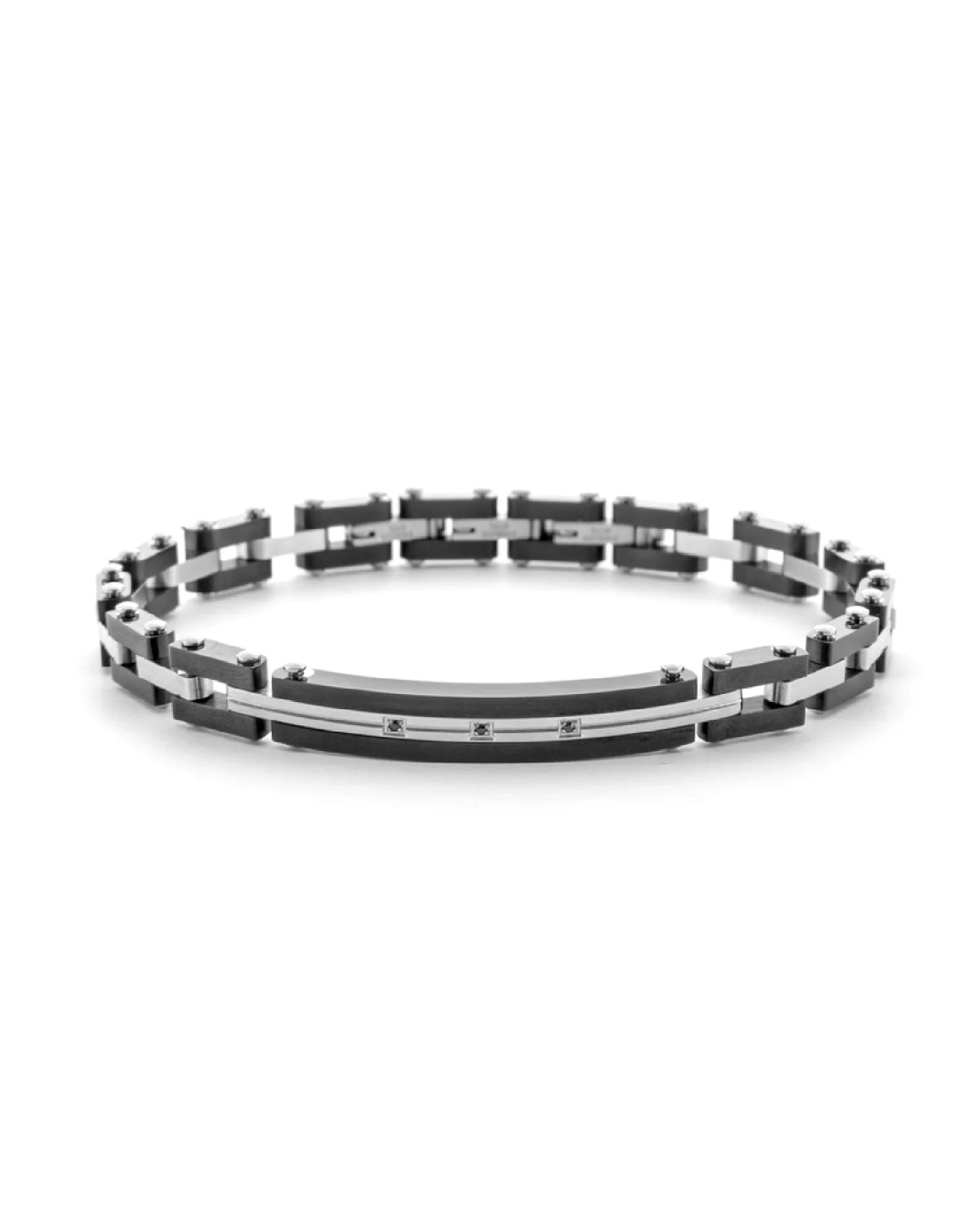Bracciale Uomo 4US Cesare Paciotti Acciaio Bicolore Nero Targhetta 4UBR6172