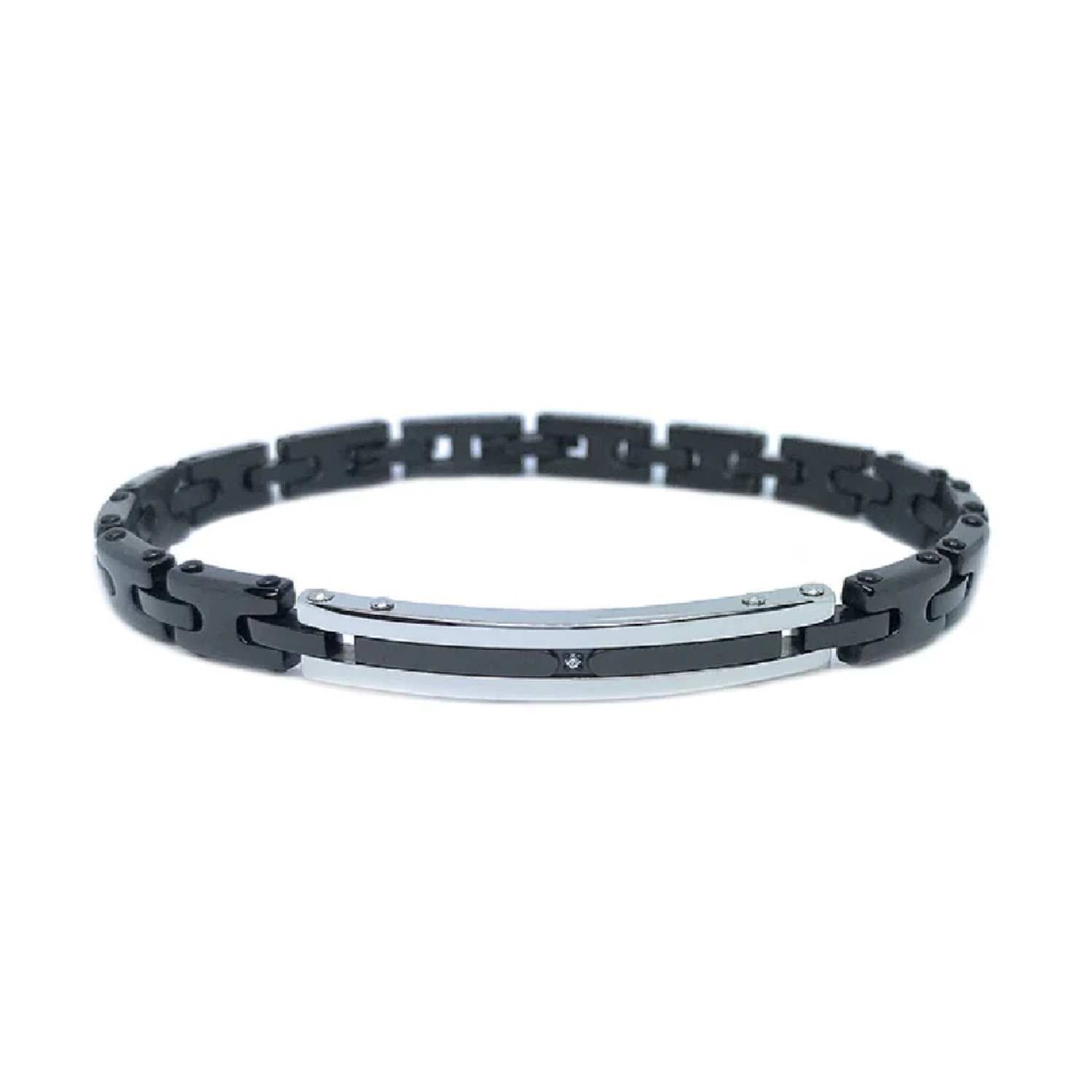 Bracciale Uomo Acciaio Zancan PDV Nero Zircone Bianco EHB214