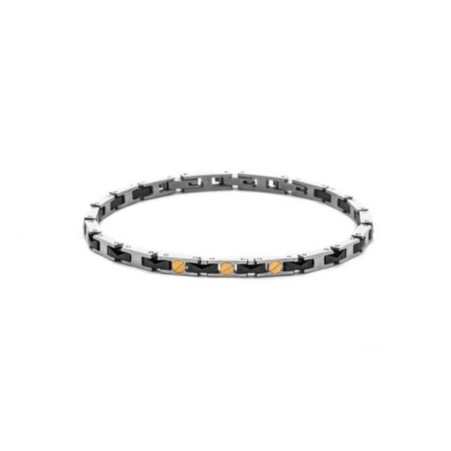Bracciale Uomo 4US Cesare Paciotti Acciaio Ceramica Nera Viti Oro 18 Ct 4UBR8796
