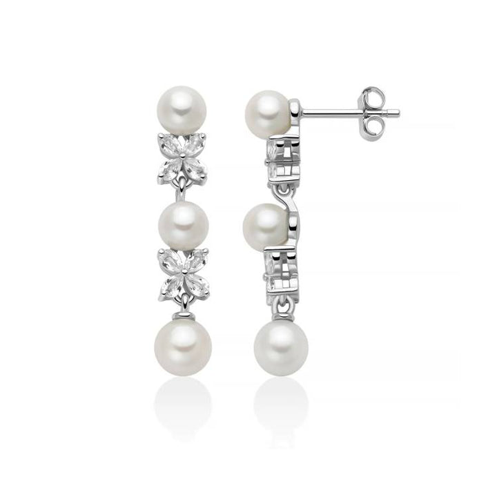 Orecchini Donna Miluna Anastasia Argento 925 Perle Topazi Bianchi Taglio Goccia PER2950