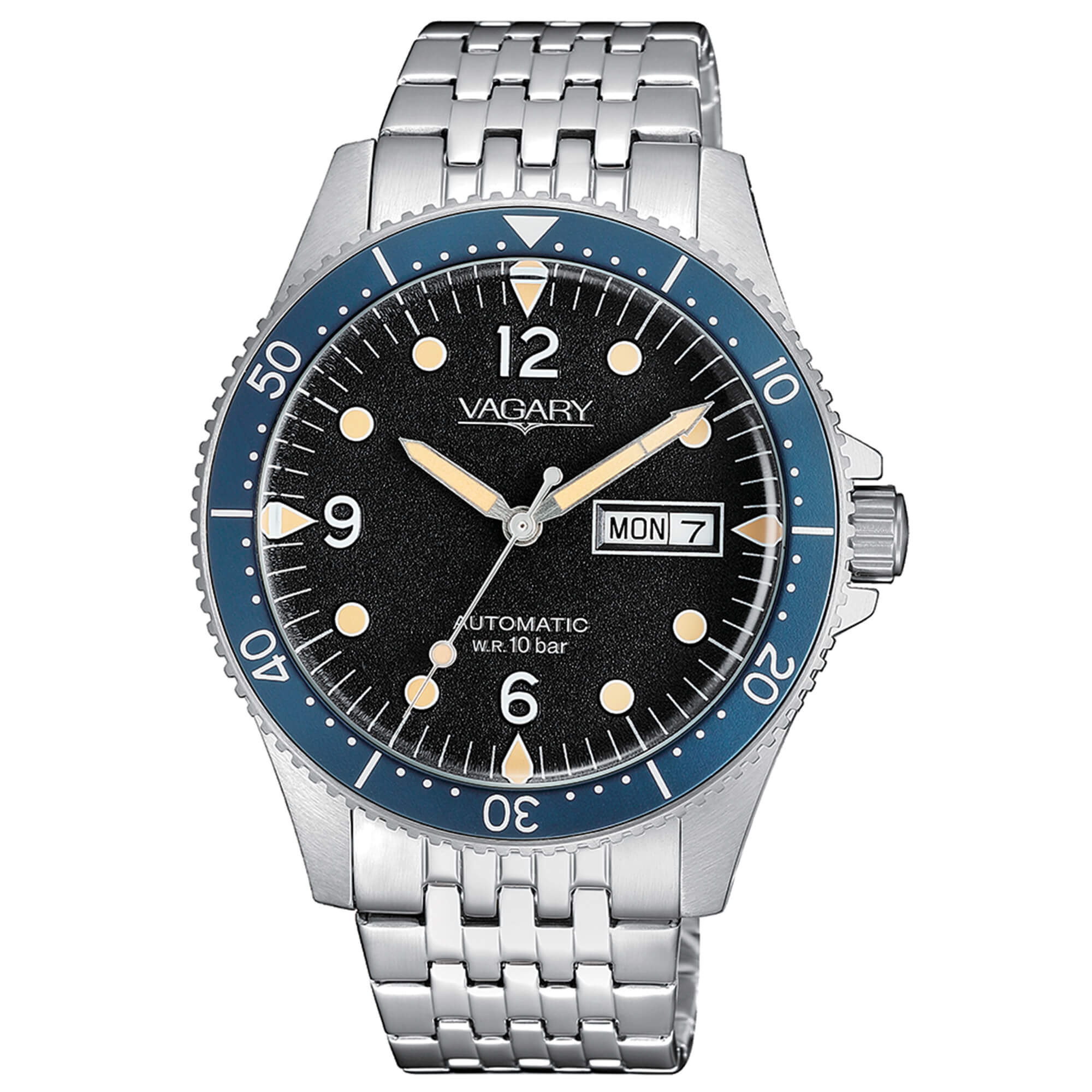Orologio Uomo Acciaio Vagary Automatico Blu Nero Doppia Data 10 ATM IX3-319-51