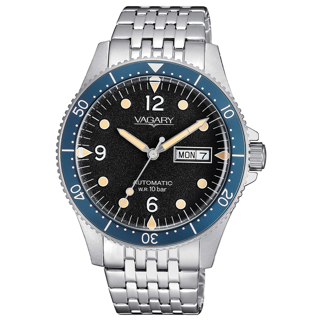 Orologio Uomo Acciaio Vagary Automatico Blu Nero Doppia Data 10 ATM IX3-319-51