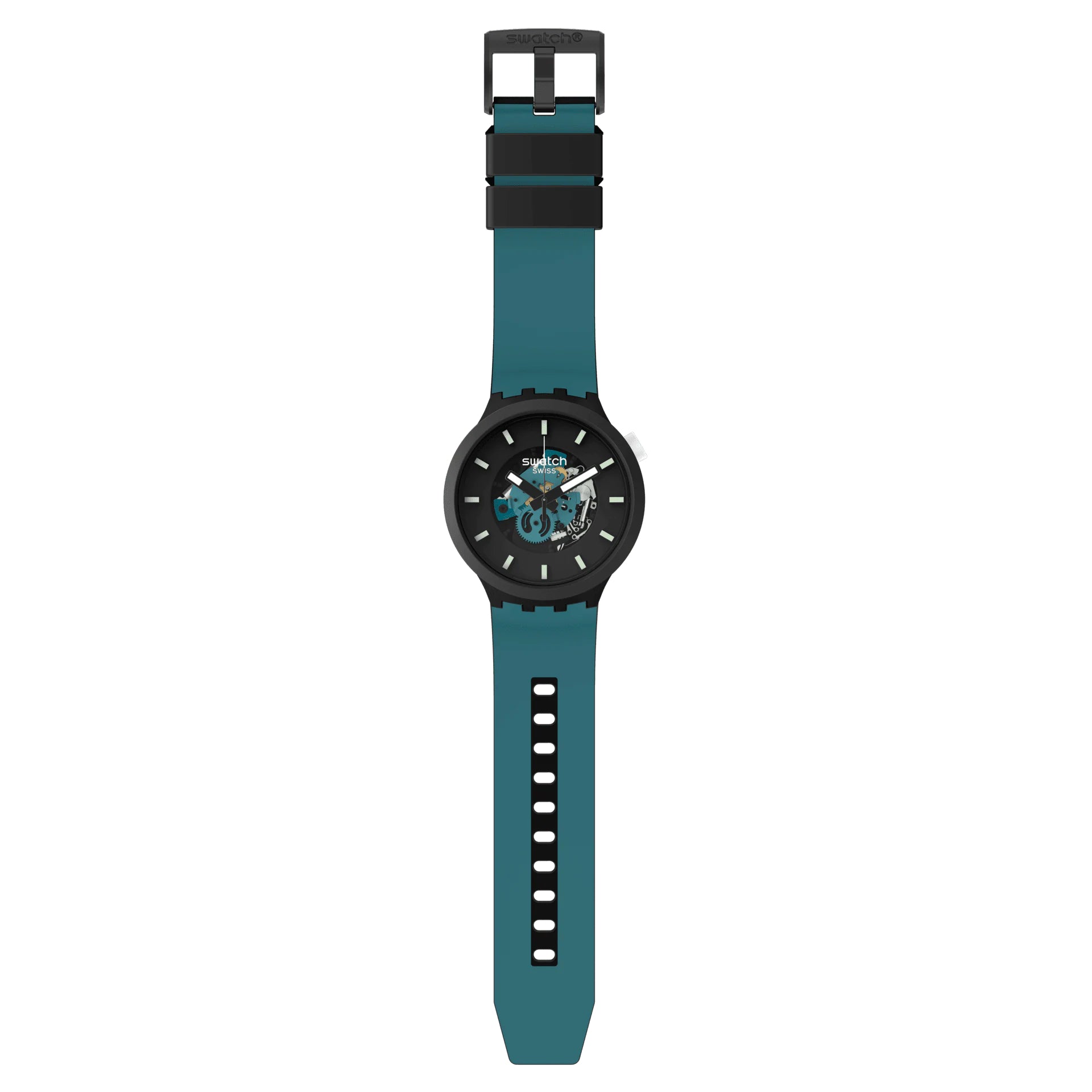 Orologio Uomo Swatch Bioceramica Quarzo Solo Tempo Petrolio Scheletrato SB03B107