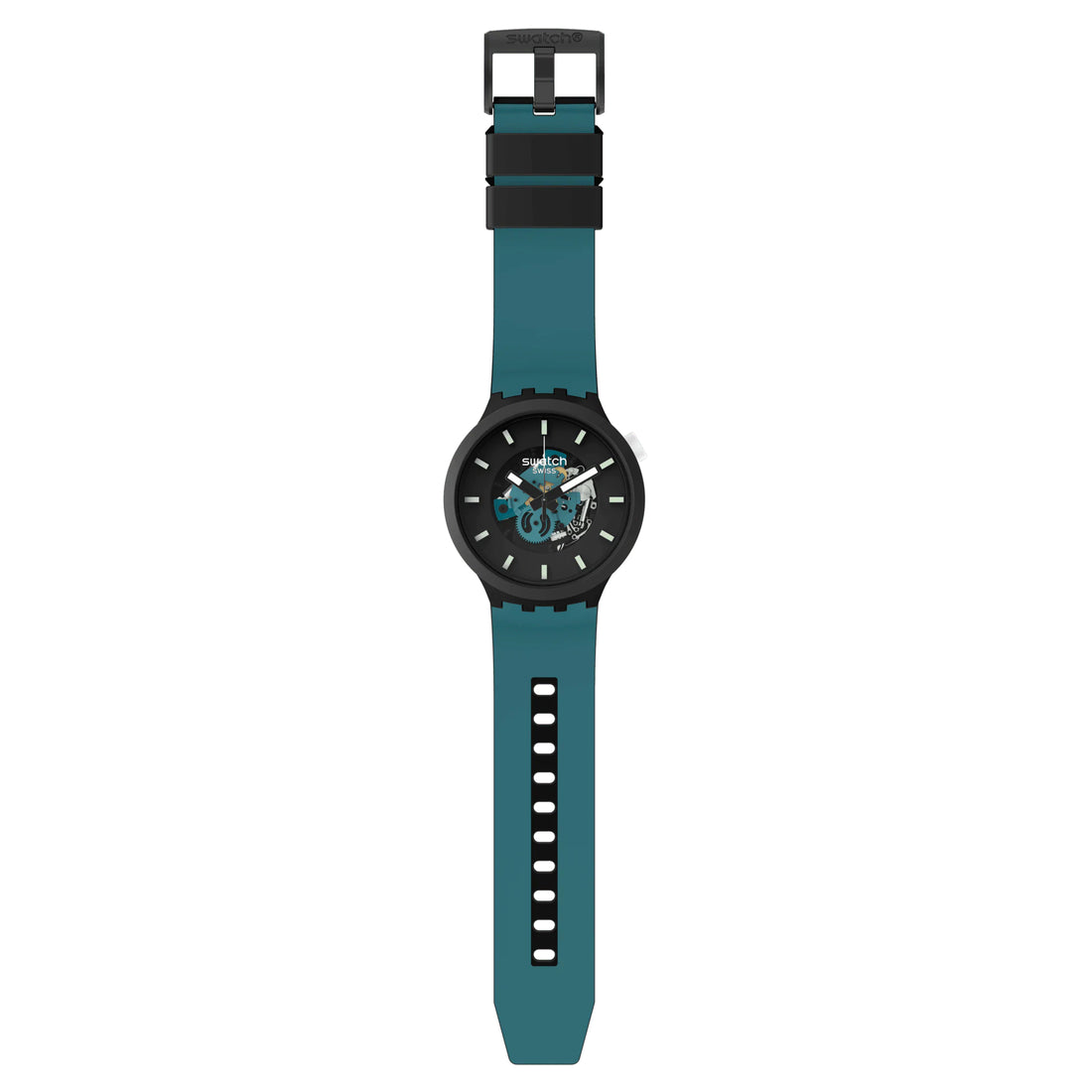 Orologio Uomo Swatch Bioceramica Quarzo Solo Tempo Petrolio Scheletrato SB03B107