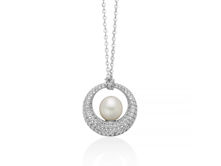 Collana Donna Miluna Venere Pendente Argento Perla Topazi Bianchi PCL6870