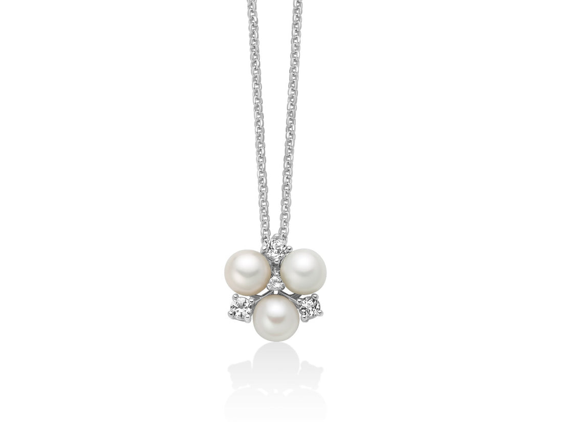Collana Donna Miluna Perle Argento 925 Fiore Pietre Topazio Bianco PCL6716