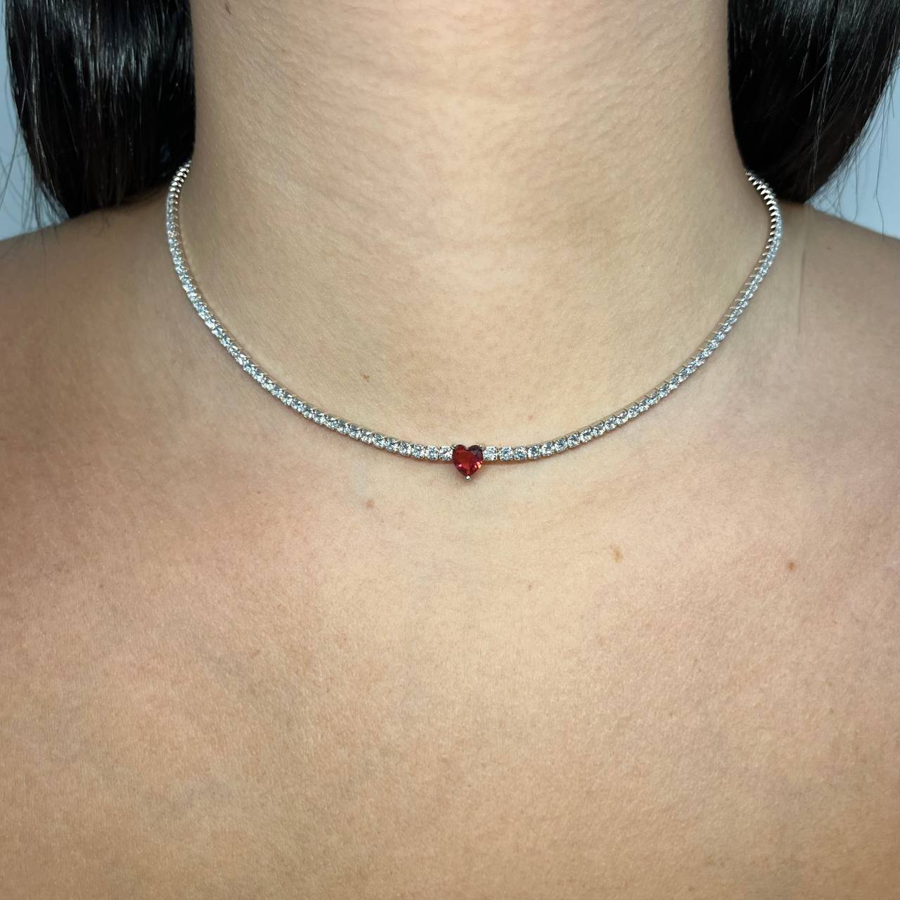 Collana Donna Re Mida Tennis Argento Cuore Rosso Zirconi Bianchi CL DJV 2R