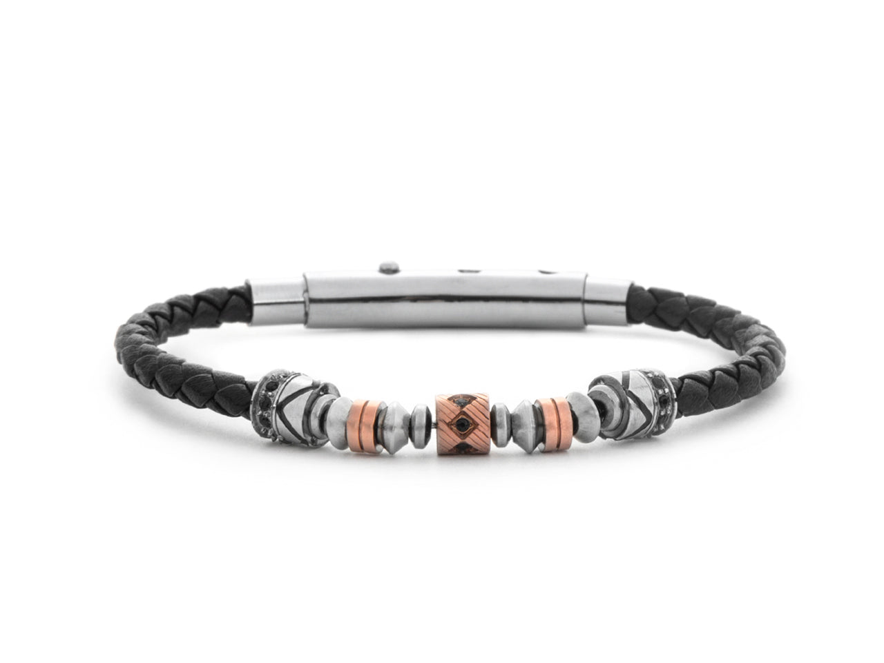 Bracciale Uomo 4US Cesare Paciotti Acciaio Cuoio Nero Intrecciato Semirigido 4UBR7859