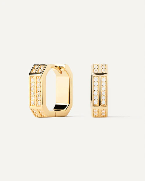 Orecchini Donna PDPaola Argento Dorato 925 Cerchi Esagonali Zirconi AR01-941-U