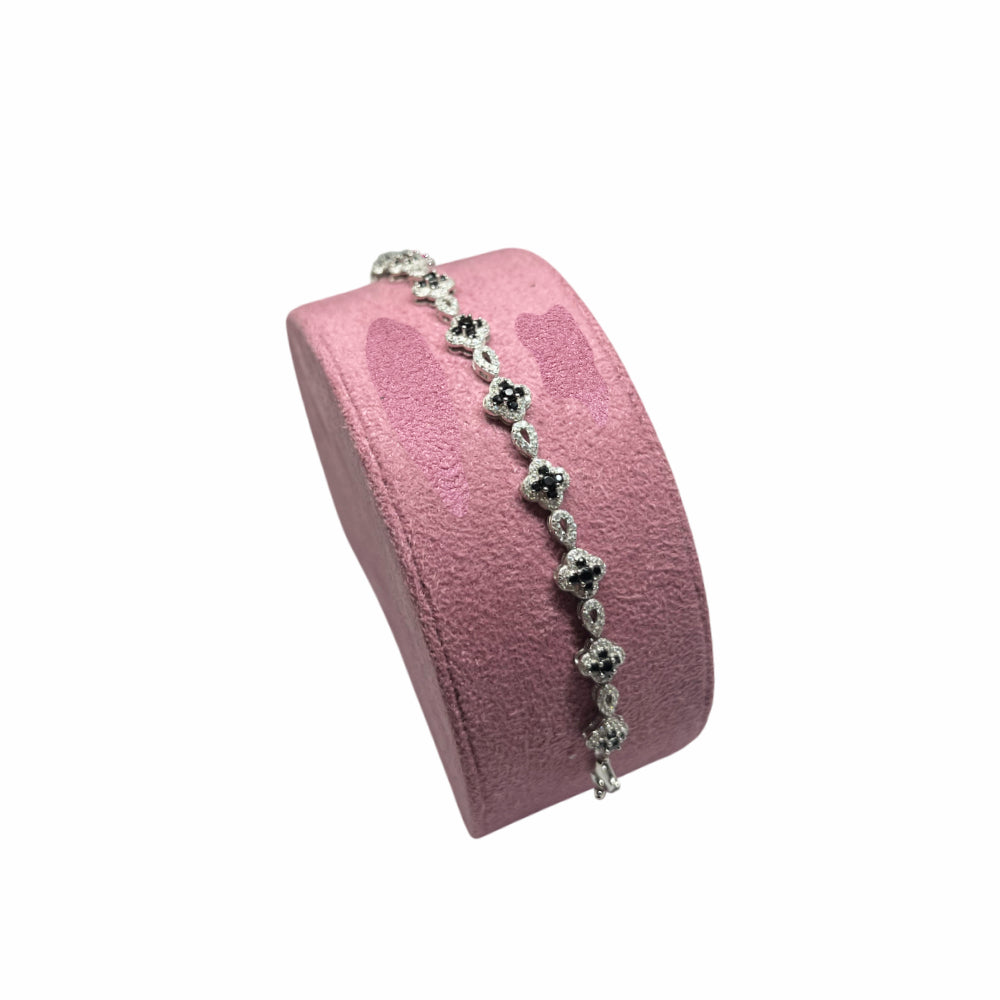 Bracciale Unisex Re Mida Tennis Argento Quadrifoglio Zirconi Neri Bianchi Tennis-10