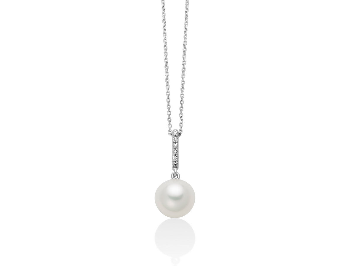 Collana Donna Miluna Girocollo Oro Bianco 9 KT Perla 7-7,5 mm Diamanti PCL6516X