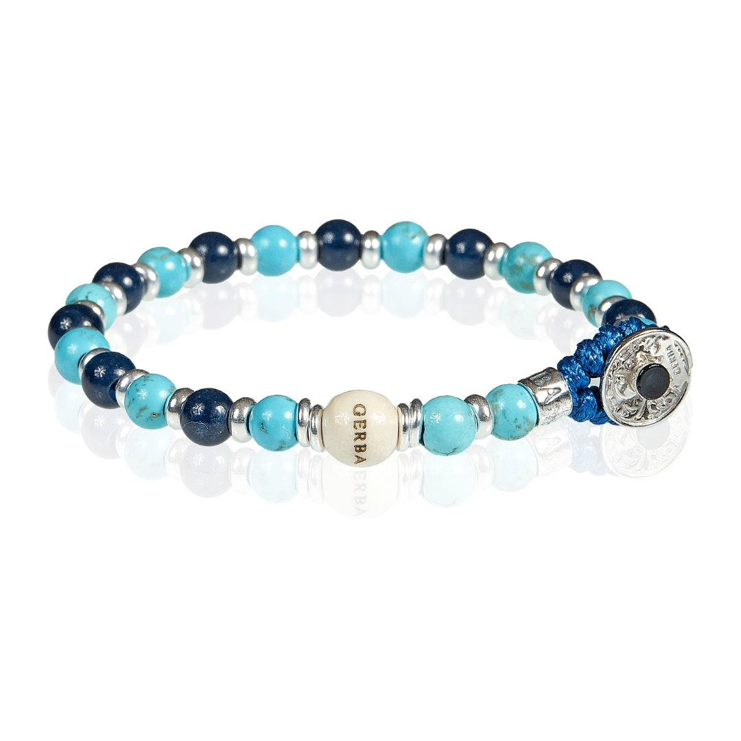 Bracciale Uomo Gerba Argento 925 Pietre Occhio di Tigre Blu Marrone COD.081